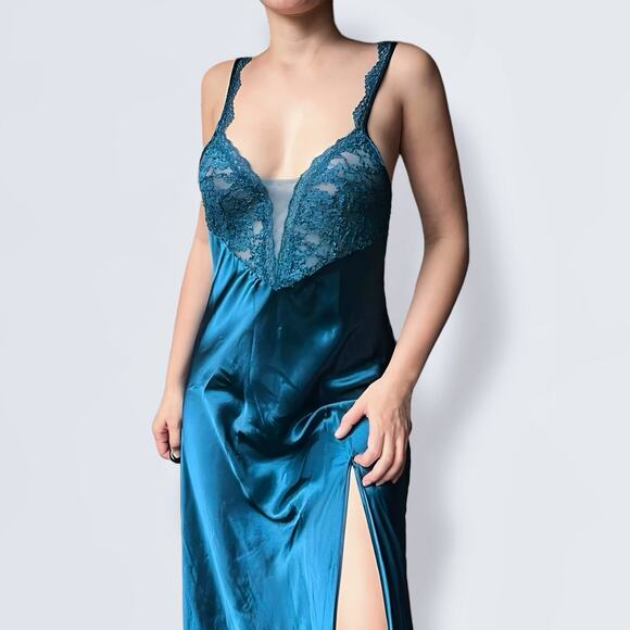 Y2K Victoria's Secret Gold Label Boudoir Maxi Dress S Hollywood Glam Emerald - Picture 2 of 8